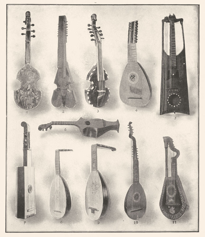 FRANCE. Alto viol Baryton Pochette Amour Mandora guitar Harp Lute Theorbo 1907